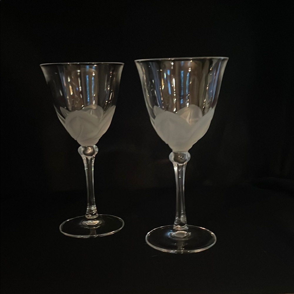 JG Durand Crystal d’Arques Florence Stemware Clear Frosted Tulip Wine Glasses